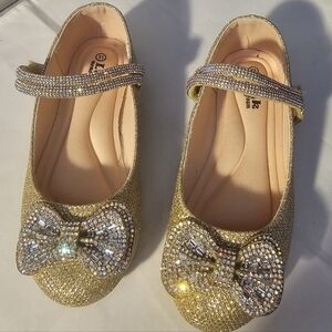 Link NEW Gold with Crystals Glitter Kids Shoes with Bow SZ 11 Toddler